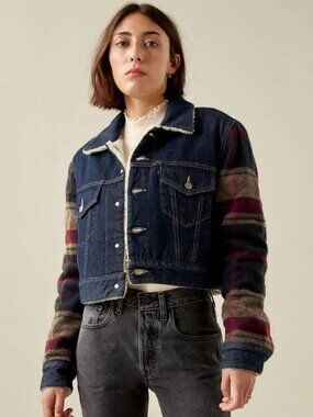 Levi's xKarla Cropped Reversible Denim Jacket - Plaid Sherpa *Limited Edition*